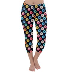 Multicolored Donuts On A Black Background Capri Winter Leggings  by SychEva