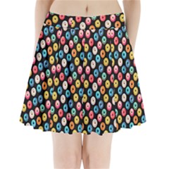 Multicolored Donuts On A Black Background Pleated Mini Skirt by SychEva