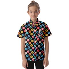 Multicolored Donuts On A Black Background Kids  Short Sleeve Shirt by SychEva