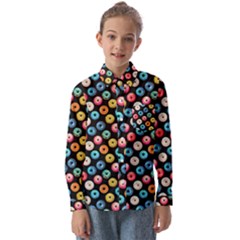 Multicolored Donuts On A Black Background Kids  Long Sleeve Shirt by SychEva