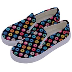 Multicolored Donuts On A Black Background Kids  Canvas Slip Ons by SychEva