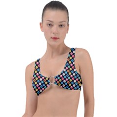 Multicolored Donuts On A Black Background Ring Detail Bikini Top by SychEva