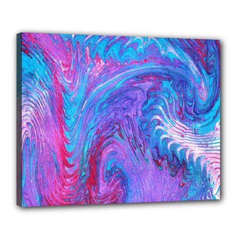 Blue On Violet Feathers Canvas 20  X 16  (stretched) by kaleidomarblingart