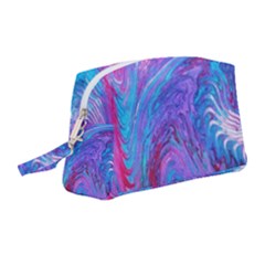 Blue On Violet Feathers Wristlet Pouch Bag (medium) by kaleidomarblingart