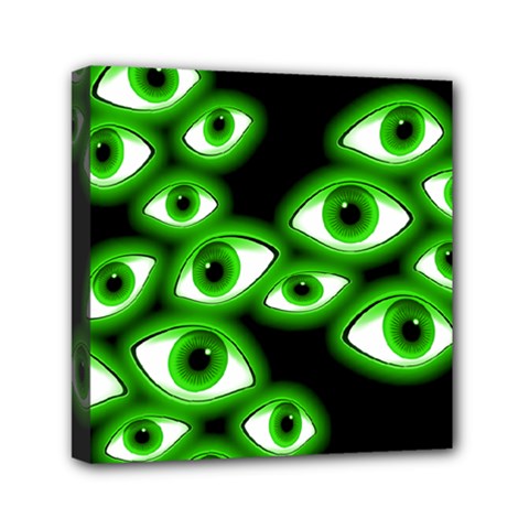 Creepy Cluster Of Glowing Green Eyes Mini Canvas 6  X 6  (stretched) by VernenInk