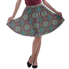 Neon Mandala Flowers A-line Skater Skirt by themeaniestore