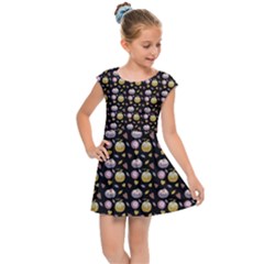 Shiny Pumpkins On Black Background Kids  Cap Sleeve Dress by SychEva