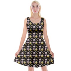 Shiny Pumpkins On Black Background Reversible Velvet Sleeveless Dress by SychEva
