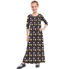 Shiny Pumpkins On Black Background Kids  Quarter Sleeve Maxi Dress by SychEva