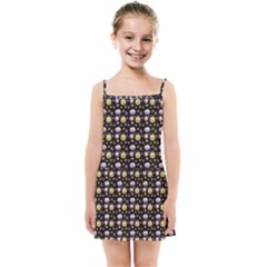 Shiny Pumpkins On Black Background Kids  Summer Sun Dress by SychEva