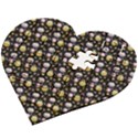 Shiny Pumpkins On Black Background Wooden Puzzle Heart View2