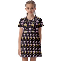 Shiny Pumpkins On Black Background Kids  Asymmetric Collar Dress by SychEva