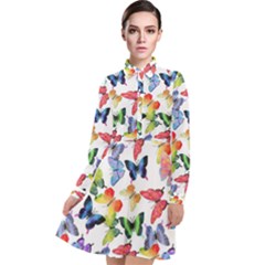 Bright Butterflies Circle In The Air Long Sleeve Chiffon Shirt Dress by SychEva