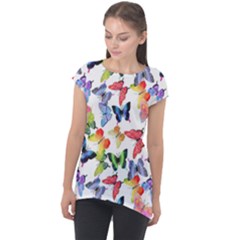 Bright Butterflies Circle In The Air Cap Sleeve High Low Top by SychEva