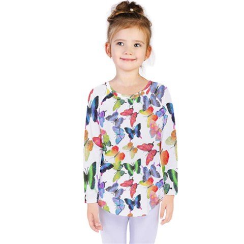 Bright Butterflies Circle In The Air Kids  Long Sleeve Tee by SychEva