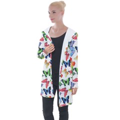 Bright Butterflies Circle In The Air Longline Hooded Cardigan by SychEva