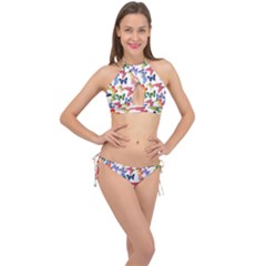 Bright Butterflies Circle In The Air Cross Front Halter Bikini Set by SychEva