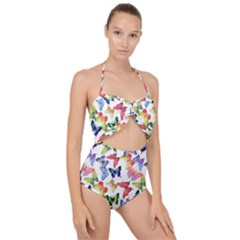 Bright Butterflies Circle In The Air Scallop Top Cut Out Swimsuit by SychEva