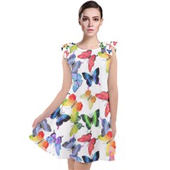 Bright Butterflies Circle In The Air Tie Up Tunic Dress by SychEva