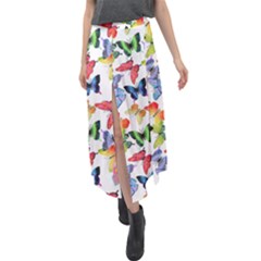 Bright Butterflies Circle In The Air Velour Split Maxi Skirt by SychEva