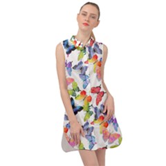 Bright Butterflies Circle In The Air Sleeveless Shirt Dress by SychEva