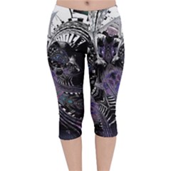 When Gears Turn Velvet Capri Leggings  by MRNStudios