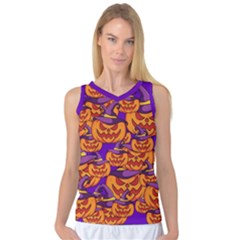 Purple And Orange Pumpkins, Crazy Halloween Pattern, Jack O  Lantern Women s Basketball Tank Top by Casemiro