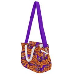 Purple And Orange Pumpkins, Crazy Halloween Pattern, Jack O  Lantern Rope Handles Shoulder Strap Bag