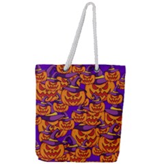 Purple And Orange Pumpkins, Crazy Halloween Pattern, Jack O  Lantern Full Print Rope Handle Tote (large) by Casemiro