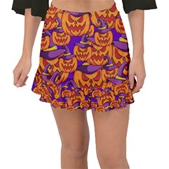 Purple And Orange Pumpkins, Crazy Halloween Pattern, Jack O  Lantern Fishtail Mini Chiffon Skirt by Casemiro