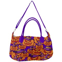 Purple And Orange Pumpkins, Crazy Halloween Pattern, Jack O  Lantern Removal Strap Handbag by Casemiro