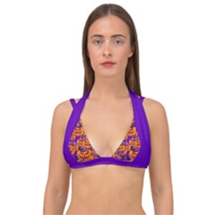 Purple And Orange Pumpkins, Crazy Halloween Pattern, Jack O  Lantern Double Strap Halter Bikini Top