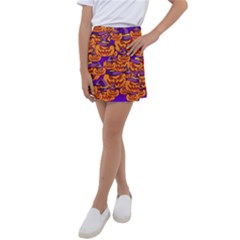 Purple And Orange Pumpkins, Crazy Halloween Pattern, Jack O  Lantern Kids  Tennis Skirt by Casemiro