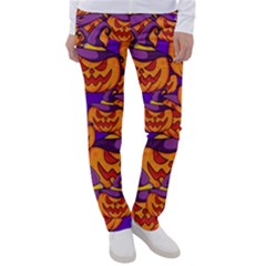 Purple And Orange Pumpkins, Crazy Halloween Pattern, Jack O  Lantern Women s Casual Pants by Casemiro