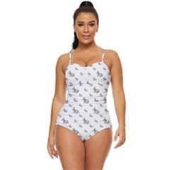 Grey Unicorn Sketchy Style Motif Drawing Pattern Retro Full Coverage Swimsuit by dflcprintsclothing