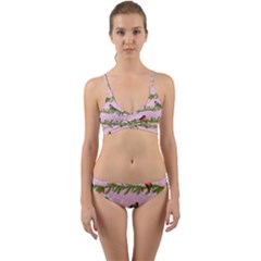 Bullfinches Sit On Branches On A Pink Background Wrap Around Bikini Set by SychEva