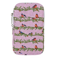 Bullfinches Sit On Branches On A Pink Background Waist Pouch (small) by SychEva