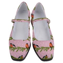 Bullfinches Sit On Branches On A Pink Background Women s Mary Jane Shoes by SychEva