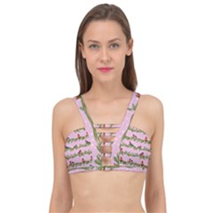 Bullfinches Sit On Branches On A Pink Background Cage Up Bikini Top by SychEva