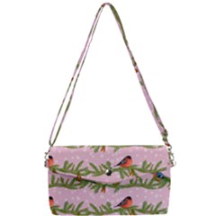 Bullfinches Sit On Branches On A Pink Background Removable Strap Clutch Bag by SychEva