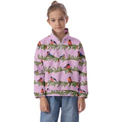 Bullfinches Sit On Branches On A Pink Background Kids  Half Zip Hoodie by SychEva