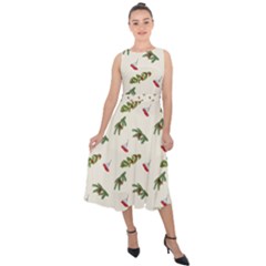 Spruce And Pine Branches Midi Tie-back Chiffon Dress by SychEva