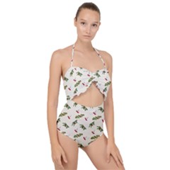 Spruce And Pine Branches Scallop Top Cut Out Swimsuit by SychEva