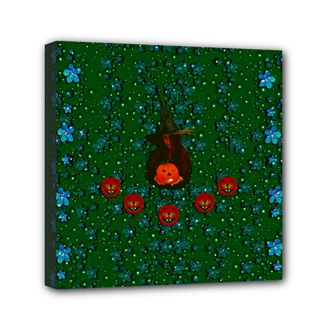 Halloween Pumkin Lady In The Rain Mini Canvas 6  X 6  (stretched) by pepitasart