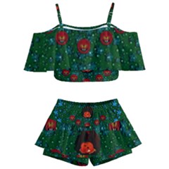 Halloween Pumkin Lady In The Rain Kids  Off Shoulder Skirt Bikini by pepitasart