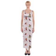 Bullfinches Sit On Branches Fitted Maxi Dress