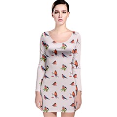 Bullfinches Sit On Branches Long Sleeve Velvet Bodycon Dress by SychEva