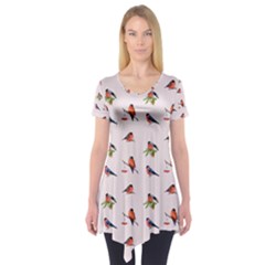 Bullfinches Sit On Branches Short Sleeve Tunic  by SychEva