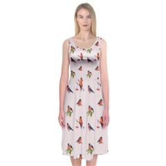 Bullfinches Sit On Branches Midi Sleeveless Dress by SychEva