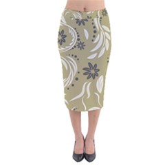 Folk Flowers Pattern Floral Surface Design Seamless Pattern Velvet Midi Pencil Skirt by Eskimos